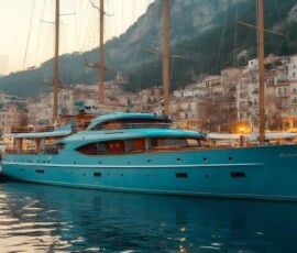 AI-generated yacht art - superyachts, sailing yachts, classic Riva runabouts. Photorealistic UHD marine wallpapers by Art by Innovation.