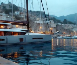 AI-generated yacht art - superyachts, sailing yachts, classic Riva runabouts. Photorealistic UHD marine wallpapers by Art by Innovation.