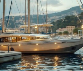 AI-generated yacht art - superyachts, sailing yachts, classic Riva runabouts. Photorealistic UHD marine wallpapers by Art by Innovation.