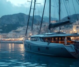 AI-generated yacht art - superyachts, sailing yachts, classic Riva runabouts. Photorealistic UHD marine wallpapers by Art by Innovation.
