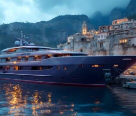 AI-generated yacht art - superyachts, sailing yachts, classic Riva runabouts. Photorealistic UHD marine wallpapers by Art by Innovation.