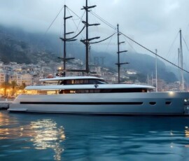 AI-generated yacht art - superyachts, sailing yachts, classic Riva runabouts. Photorealistic UHD marine wallpapers by Art by Innovation.
