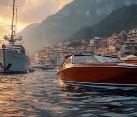 AI-generated yacht art - superyachts, sailing yachts, classic Riva runabouts. Photorealistic UHD marine wallpapers by Art by Innovation.