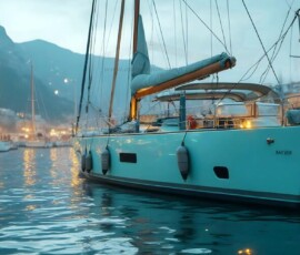 AI-generated yacht art - superyachts, sailing yachts, classic Riva runabouts. Photorealistic UHD marine wallpapers by Art by Innovation.