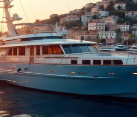 AI-generated yacht art - superyachts, sailing yachts, classic Riva runabouts. Photorealistic UHD marine wallpapers by Art by Innovation.