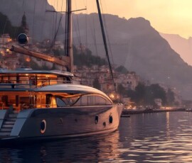 AI-generated yacht art - superyachts, sailing yachts, classic Riva runabouts. Photorealistic UHD marine wallpapers by Art by Innovation.