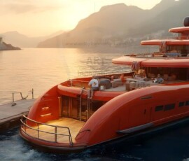 AI-generated yacht art - superyachts, sailing yachts, classic Riva runabouts. Photorealistic UHD marine wallpapers by Art by Innovation.