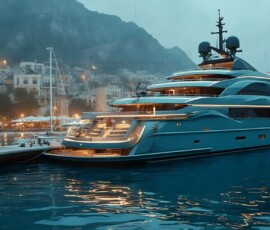 AI-generated yacht art - superyachts, sailing yachts, classic Riva runabouts. Photorealistic UHD marine wallpapers by Art by Innovation.