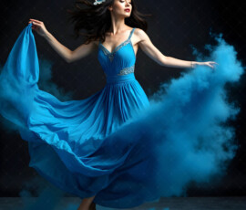 AI-generated abstract art of beautiful women caught mid-motion — dance, leap, spin — flowing fabric and dynamic color streaks frozen in cinematic light.
