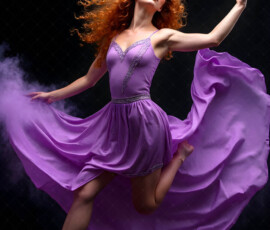 AI-generated abstract art of beautiful women caught mid-motion — dance, leap, spin — flowing fabric and dynamic color streaks frozen in cinematic light.