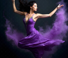 AI-generated abstract art of beautiful women caught mid-motion — dance, leap, spin — flowing fabric and dynamic color streaks frozen in cinematic light.