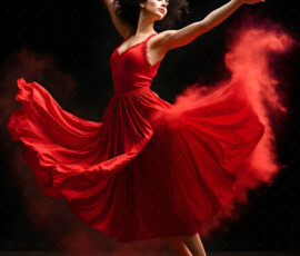 AI-generated abstract art of beautiful women caught mid-motion — dance, leap, spin — flowing fabric and dynamic color streaks frozen in cinematic light.