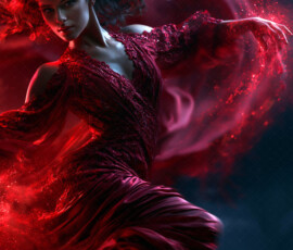 AI-generated abstract art of beautiful women caught mid-motion — dance, leap, spin — flowing fabric and dynamic color streaks frozen in cinematic light.
