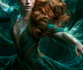 AI-generated abstract art of beautiful women caught mid-motion — dance, leap, spin — flowing fabric and dynamic color streaks frozen in cinematic light.