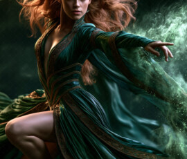 AI-generated abstract art of beautiful women caught mid-motion — dance, leap, spin — flowing fabric and dynamic color streaks frozen in cinematic light.