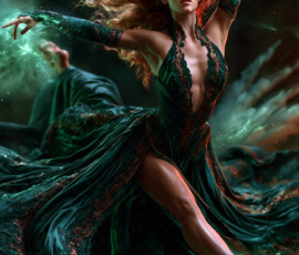 AI-generated abstract art of beautiful women caught mid-motion — dance, leap, spin — flowing fabric and dynamic color streaks frozen in cinematic light.