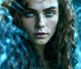 AI-generated abstract art of beautiful women gently enveloped in swirling translucent color mist, iridescent light shimmering on skin. By Jeff Dupler.