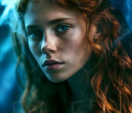 AI-generated abstract art of beautiful women gently enveloped in swirling translucent color mist, iridescent light shimmering on skin. By Jeff Dupler.