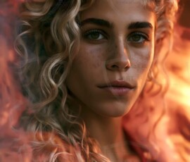 AI-generated abstract art of beautiful women gently enveloped in swirling translucent color mist, iridescent light shimmering on skin. By Jeff Dupler.