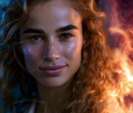 AI-generated abstract art of beautiful women gently enveloped in swirling translucent color mist, iridescent light shimmering on skin. By Jeff Dupler.
