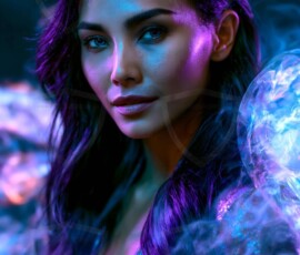 AI-generated abstract art of beautiful women gently enveloped in swirling translucent color mist, iridescent light shimmering on skin. By Jeff Dupler.