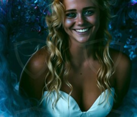 AI-generated abstract art of beautiful women gently enveloped in swirling translucent color mist, iridescent light shimmering on skin. By Jeff Dupler.
