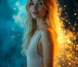 AI-generated abstract art of beautiful women gently enveloped in swirling translucent color mist, iridescent light shimmering on skin. By Jeff Dupler.