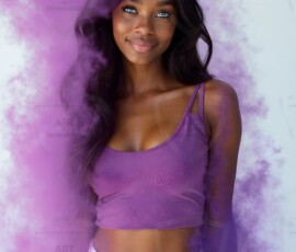 AI-generated abstract art of beautiful women gently enveloped in swirling translucent color mist, iridescent light shimmering on skin. By Jeff Dupler.