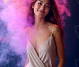 AI-generated abstract art of beautiful women gently enveloped in swirling translucent color mist, iridescent light shimmering on skin. By Jeff Dupler.