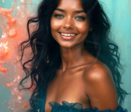 AI-generated abstract art of beautiful women gently enveloped in swirling translucent color mist, iridescent light shimmering on skin. By Jeff Dupler.