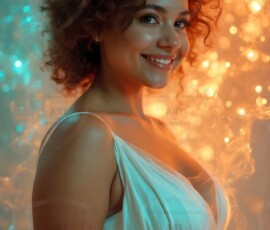 AI-generated abstract art of beautiful women gently enveloped in swirling translucent color mist, iridescent light shimmering on skin. By Jeff Dupler.