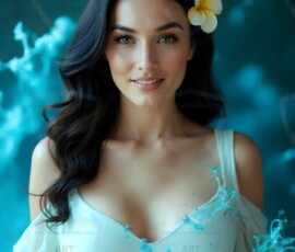 AI-generated abstract art of beautiful women gently enveloped in swirling translucent color mist, iridescent light shimmering on skin. By Jeff Dupler.