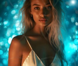 AI-generated abstract art of beautiful women gently enveloped in swirling translucent color mist, iridescent light shimmering on skin. By Jeff Dupler.