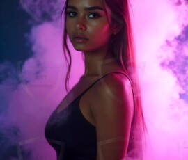 AI-generated abstract art of beautiful women gently enveloped in swirling translucent color mist, iridescent light shimmering on skin. By Jeff Dupler.