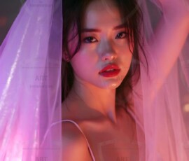AI-generated abstract art of beautiful women gently enveloped in swirling translucent color mist, iridescent light shimmering on skin. By Jeff Dupler.