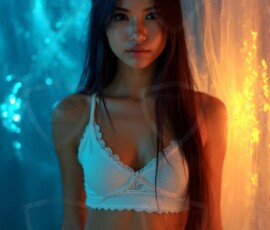 AI-generated abstract art of beautiful women gently enveloped in swirling translucent color mist, iridescent light shimmering on skin. By Jeff Dupler.