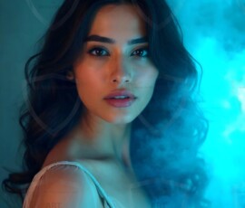 AI-generated abstract art of beautiful women gently enveloped in swirling translucent color mist, iridescent light shimmering on skin. By Jeff Dupler.