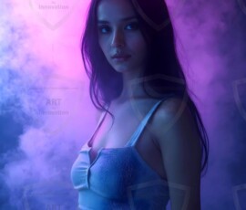 AI-generated abstract art of beautiful women gently enveloped in swirling translucent color mist, iridescent light shimmering on skin. By Jeff Dupler.