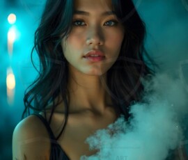 AI-generated abstract art of beautiful women gently enveloped in swirling translucent color mist, iridescent light shimmering on skin. By Jeff Dupler.