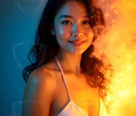 AI-generated abstract art of beautiful women gently enveloped in swirling translucent color mist, iridescent light shimmering on skin. By Jeff Dupler.