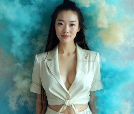 AI-generated abstract art of beautiful women gently enveloped in swirling translucent color mist, iridescent light shimmering on skin. By Jeff Dupler.