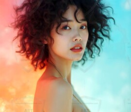 AI-generated abstract art of beautiful women gently enveloped in swirling translucent color mist, iridescent light shimmering on skin. By Jeff Dupler.