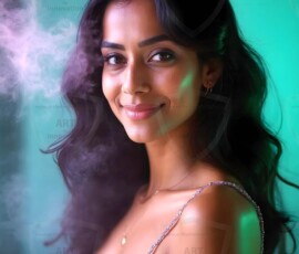 AI-generated abstract art of beautiful women gently enveloped in swirling translucent color mist, iridescent light shimmering on skin. By Jeff Dupler.