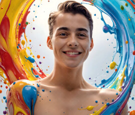 AI-generated abstract art of handsome men controlling swirling vortexes of colorful fluid and water in motion. Dynamic, surreal, vivid digital male art by Jeff Dupler.