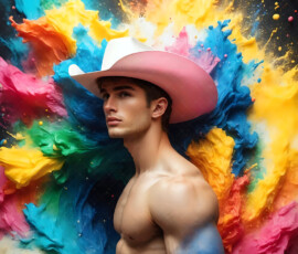 AI-generated abstract art of handsome men controlling swirling vortexes of colorful fluid and water in motion. Dynamic, surreal, vivid digital male art by Jeff Dupler.