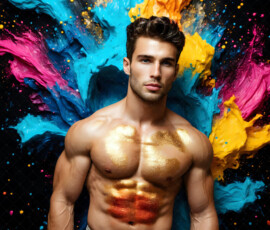 AI-generated abstract art of handsome men controlling swirling vortexes of colorful fluid and water in motion. Dynamic, surreal, vivid digital male art by Jeff Dupler.