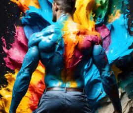 AI-generated abstract art of handsome men controlling swirling vortexes of colorful fluid and water in motion. Dynamic, surreal, vivid digital male art by Jeff Dupler.