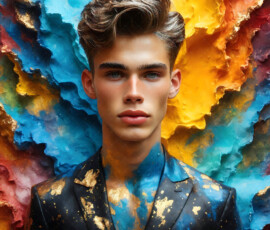 AI-generated abstract art of handsome men controlling swirling vortexes of colorful fluid and water in motion. Dynamic, surreal, vivid digital male art by Jeff Dupler.