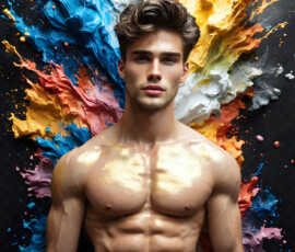 AI-generated abstract art of handsome men controlling swirling vortexes of colorful fluid and water in motion. Dynamic, surreal, vivid digital male art by Jeff Dupler.