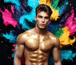 AI-generated abstract art of handsome men controlling swirling vortexes of colorful fluid and water in motion. Dynamic, surreal, vivid digital male art by Jeff Dupler.